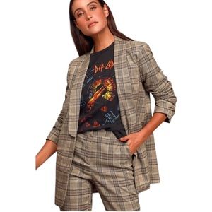 Lulus Coffee Dates Light Brown Plaid Ruched Sleeve Blazer - XS